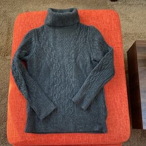 Eric Bompard Pure Cashmere  Charcoal Grey Wool Fisherman Turtleneck Sweater